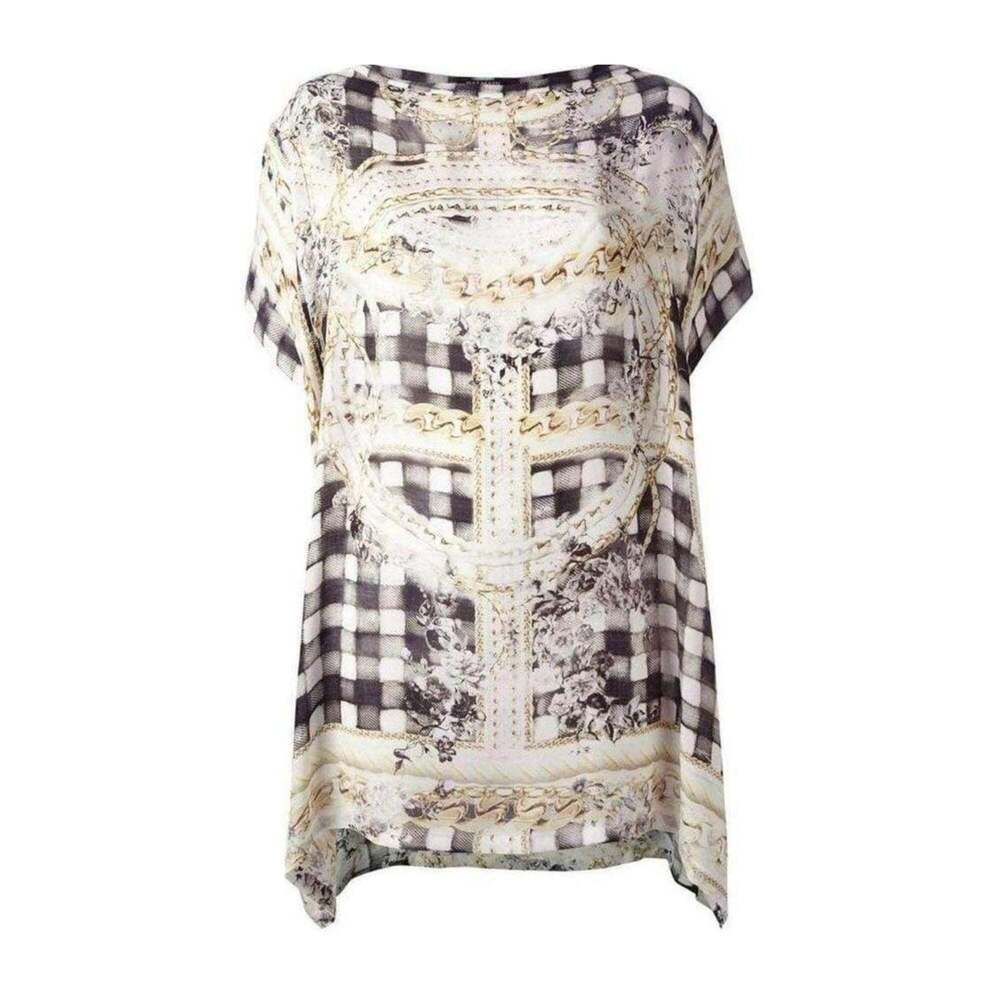 Balmain - Cream Printed Silk Tunic Dress with Batwing Sleeves - FR 38